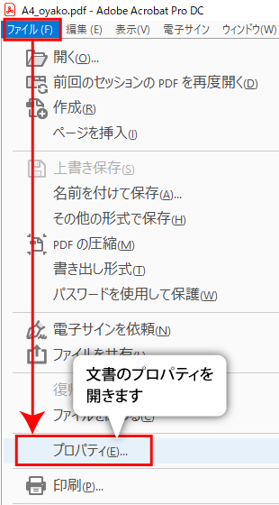 文書のプロパティが開きます