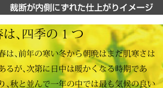 裁断が内側にずれた仕上がりイメージ